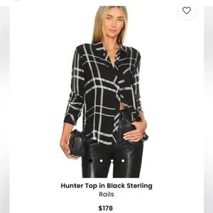 Rails Hunter Black and White Plaid Button Down Long Sleeve Classic Top